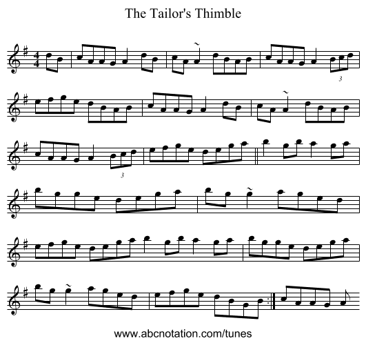 The Tailor's Thimble - staff notation