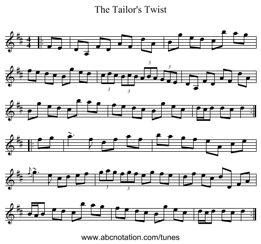 The Tailor's Twist - staff notation