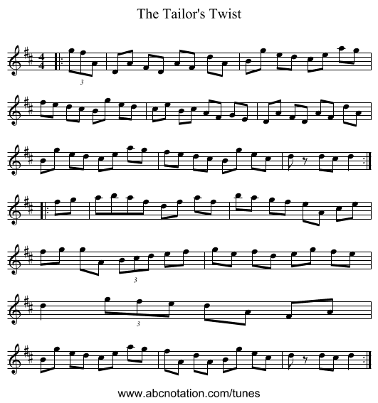 The Tailor's Twist - staff notation