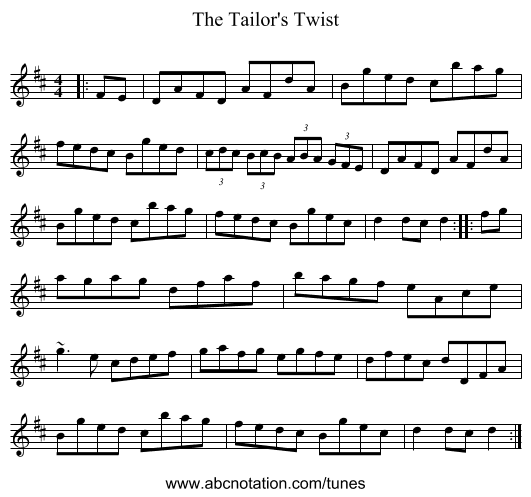 The Tailor's Twist - staff notation