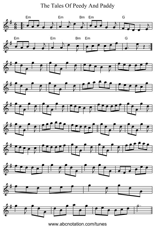 The Tales Of Peedy And Paddy - staff notation