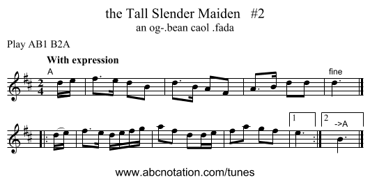 the Tall Slender Maiden   #2 - staff notation