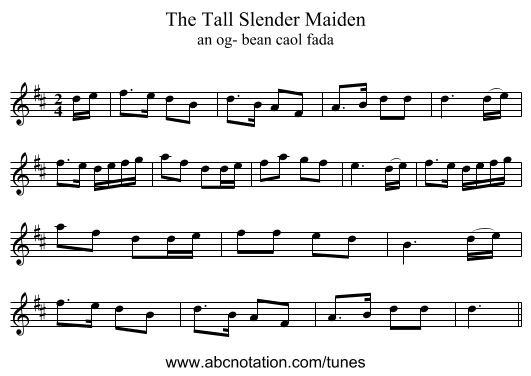 The Tall Slender Maiden - staff notation