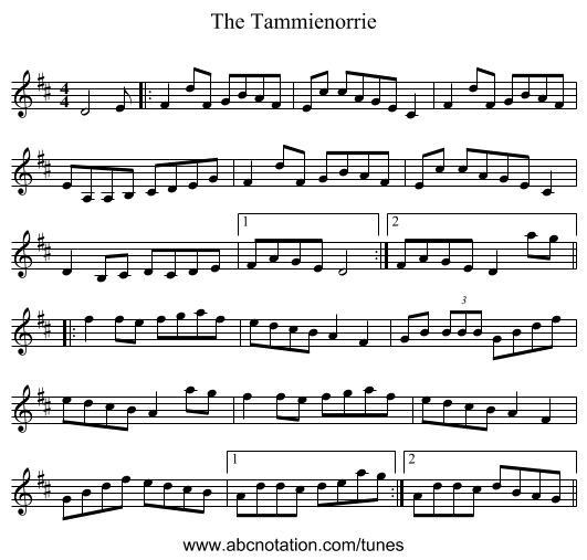 The Tammienorrie - staff notation
