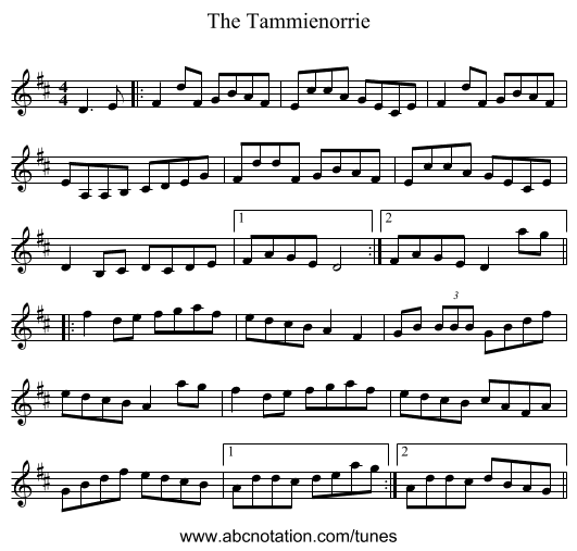 The Tammienorrie - staff notation
