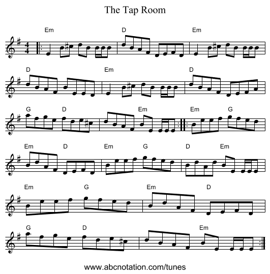 The Tap Room - staff notation