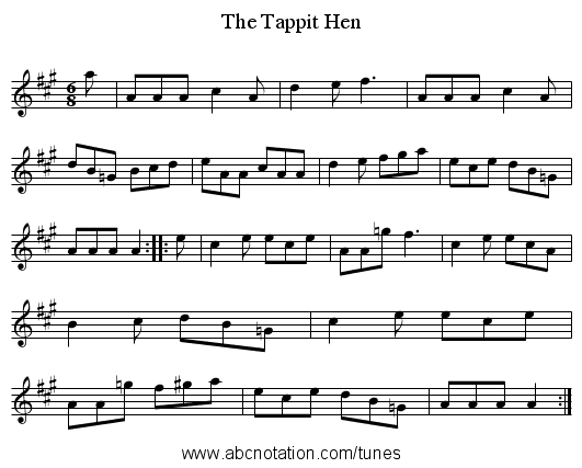 The Tappit Hen - staff notation