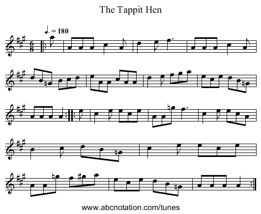 The Tappit Hen - staff notation