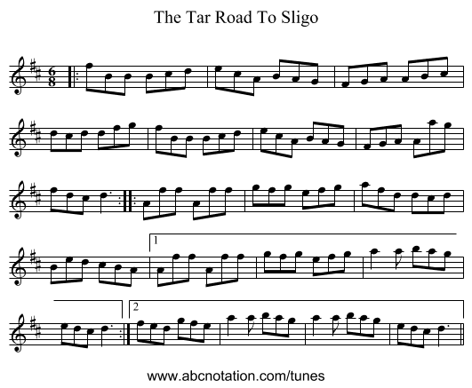 The Tar Road To Sligo - staff notation