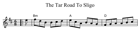 The Tar Road To Sligo - staff notation