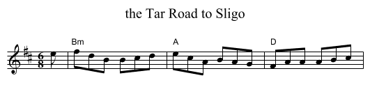 the Tar Road to Sligo - staff notation