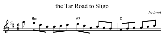 the Tar Road to Sligo - staff notation