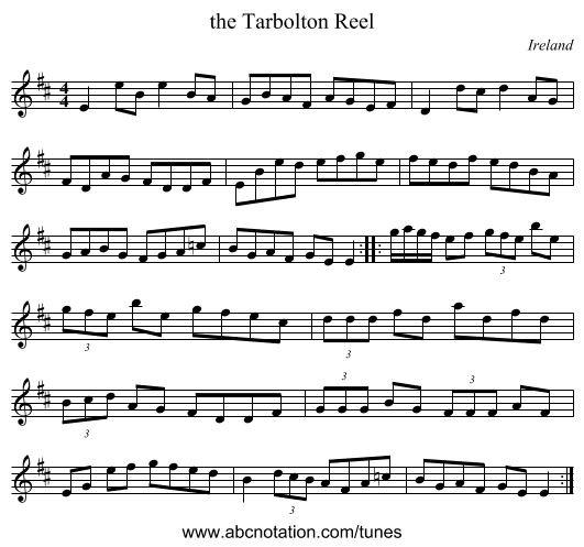 the Tarbolton Reel - staff notation