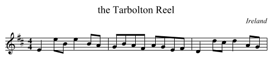 the Tarbolton Reel - staff notation