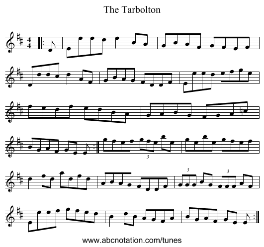 The Tarbolton - staff notation