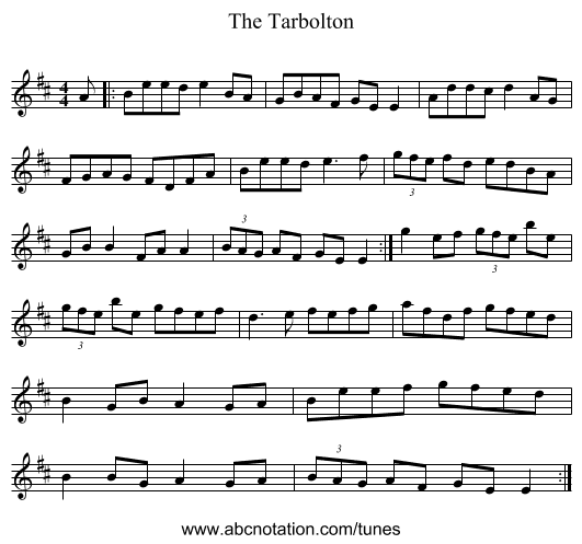 The Tarbolton - staff notation