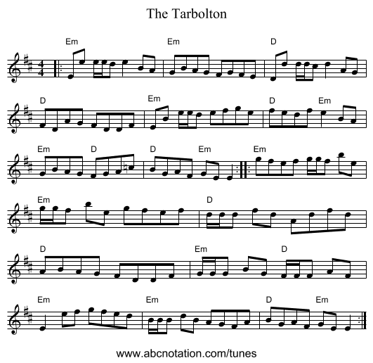 The Tarbolton - staff notation