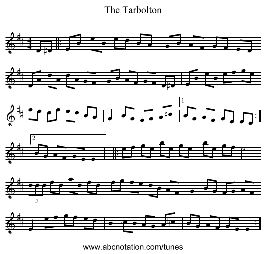 The Tarbolton - staff notation