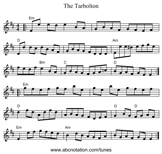 The Tarbolton - staff notation