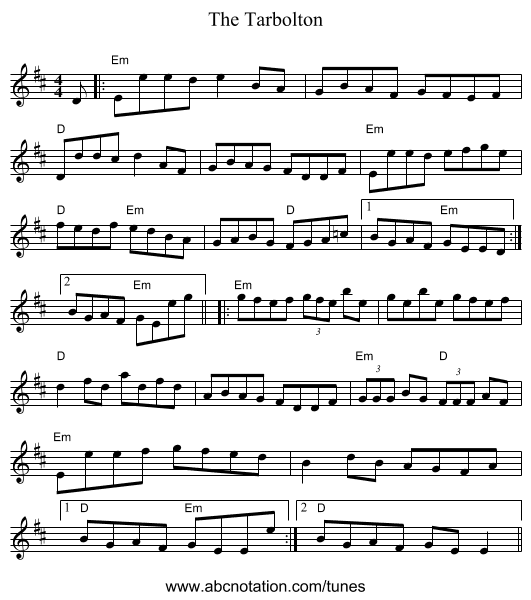 The Tarbolton - staff notation