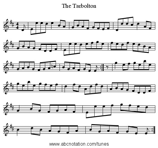 The Tarbolton - staff notation