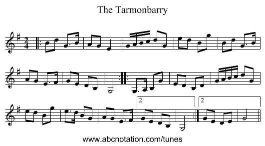 The Tarmonbarry - staff notation