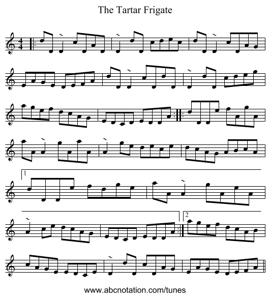 The Tartar Frigate - staff notation