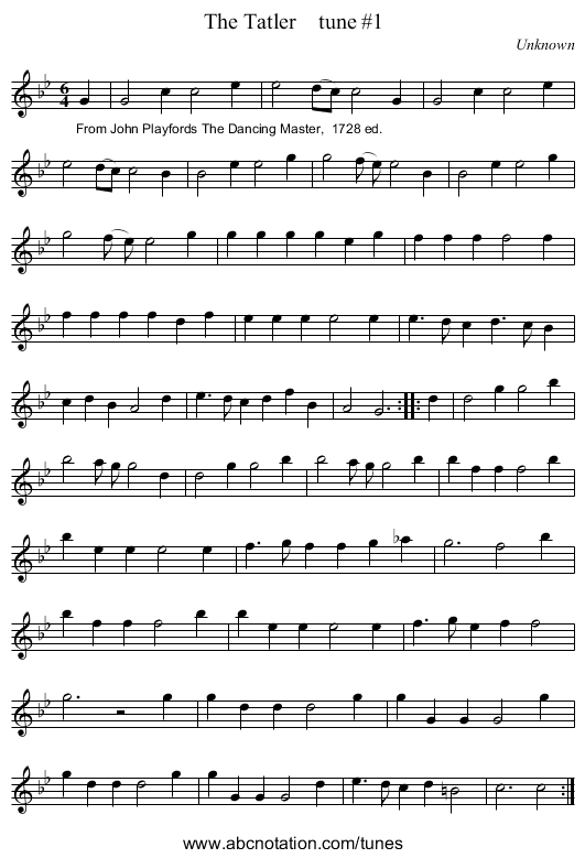The Tatler    tune #1 - staff notation