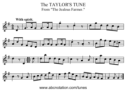 The TAYLOR'S TUNE - staff notation