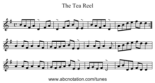 The Tea Reel - staff notation
