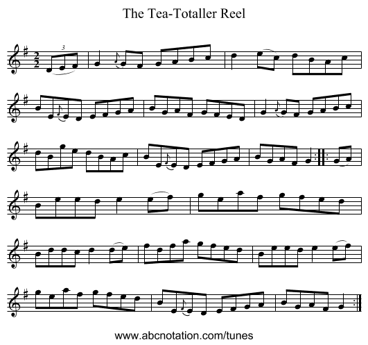 The Tea-Totaller Reel - staff notation