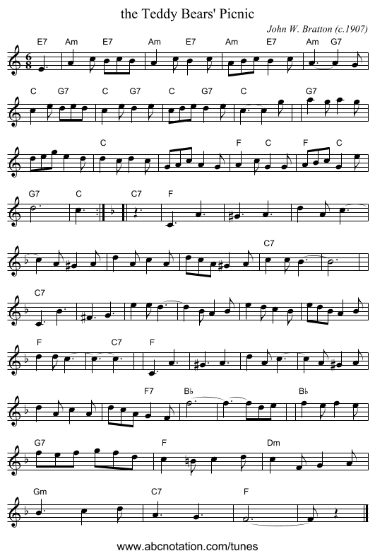 the Teddy Bears' Picnic - staff notation