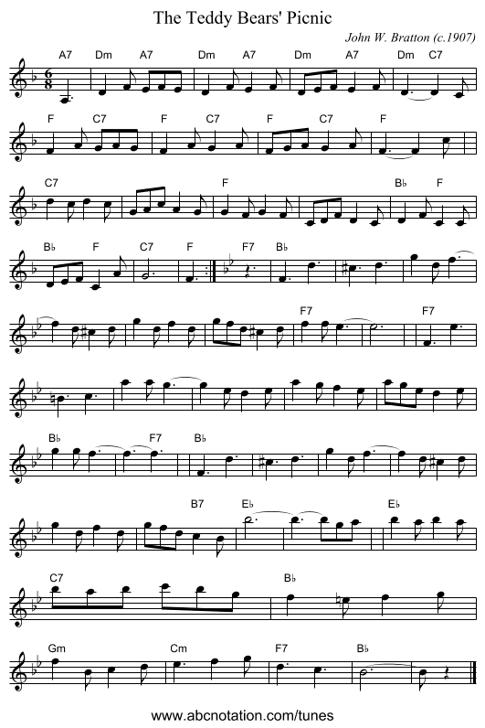 The Teddy Bears' Picnic - staff notation