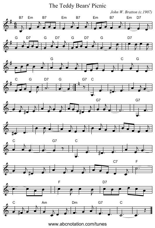 The Teddy Bears' Picnic - staff notation