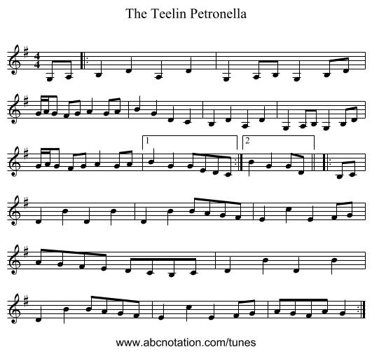 The Teelin Petronella - staff notation