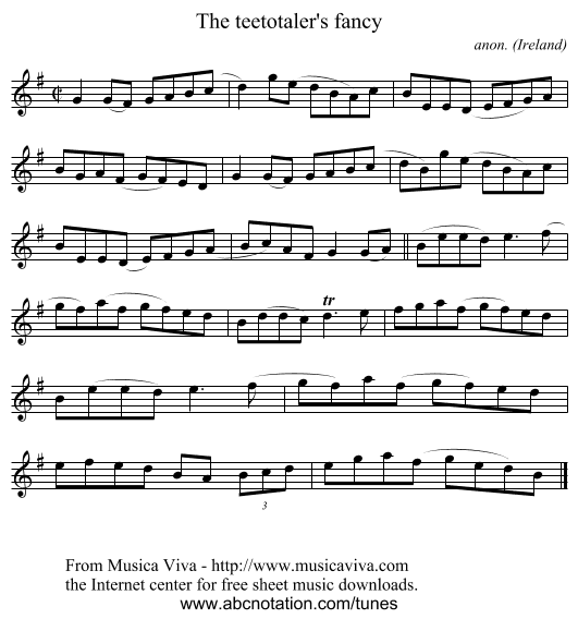 The teetotaler's fancy - staff notation