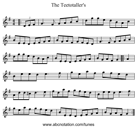 The Teetotaller's - staff notation