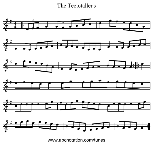 The Teetotaller's - staff notation