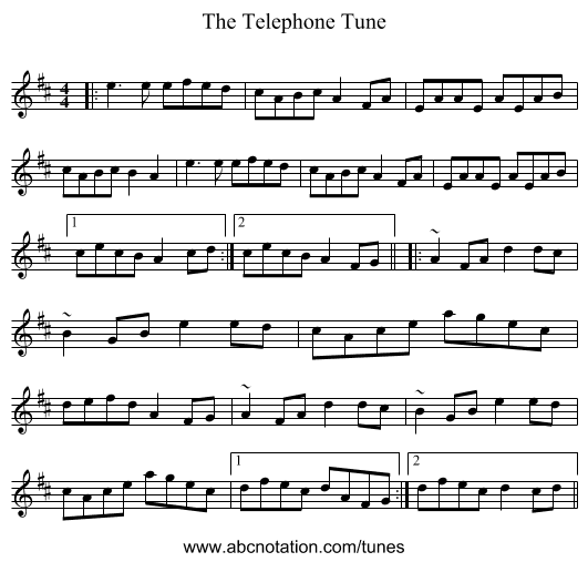 The Telephone Tune - staff notation