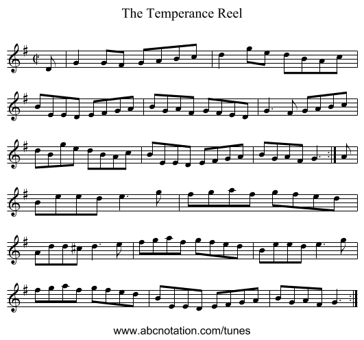 The Temperance Reel - staff notation