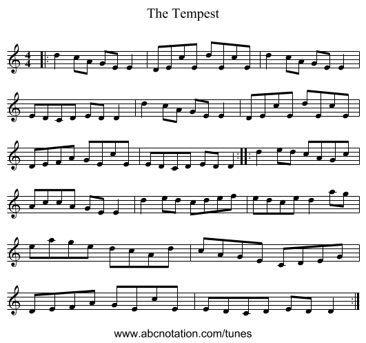 The Tempest - staff notation