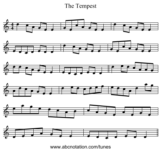 The Tempest - staff notation