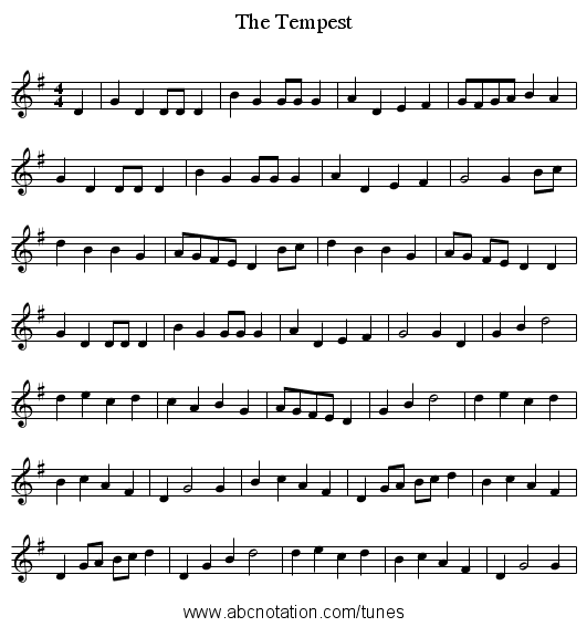 The Tempest - staff notation