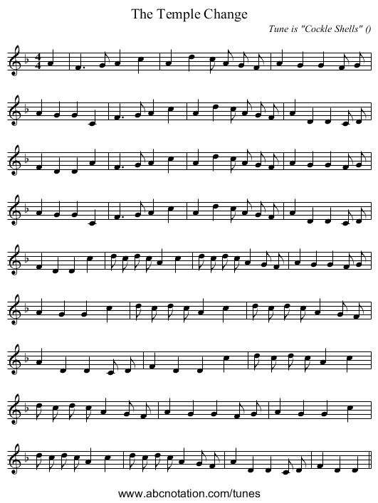 The Temple Change - staff notation