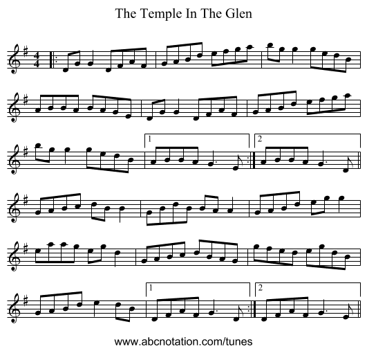 The Temple In The Glen - staff notation