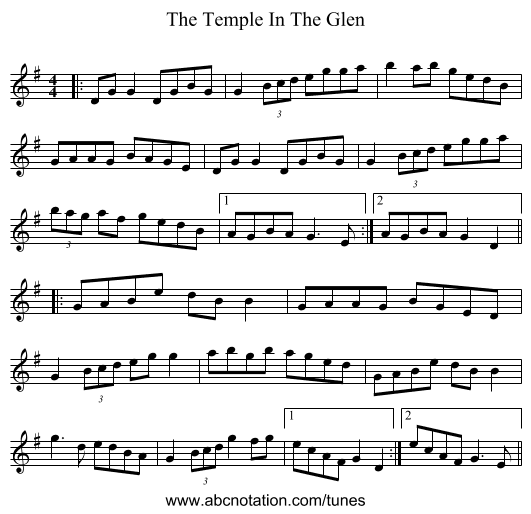 The Temple In The Glen - staff notation