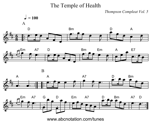 The Temple of Health - staff notation