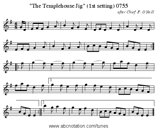 The Templehouse Jig (1st setting) 0755 - staff notation