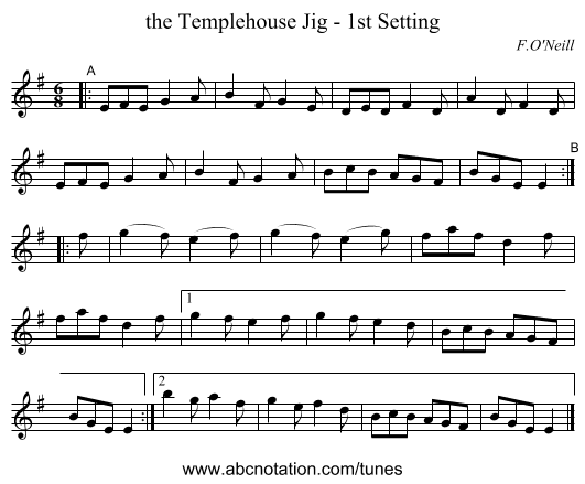 the Templehouse Jig - 1st Setting - staff notation