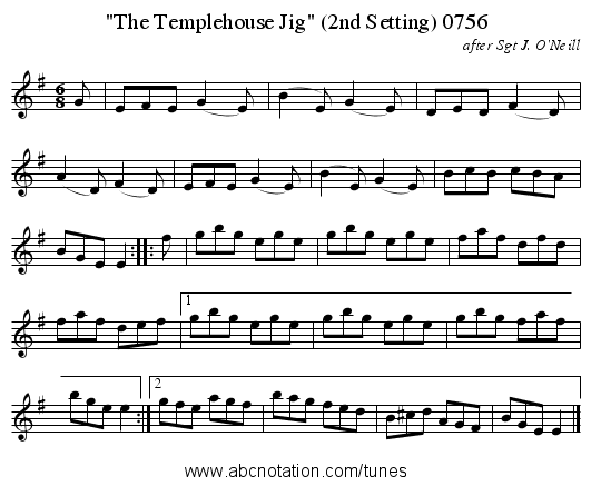 The Templehouse Jig (2nd Setting) 0756 - staff notation